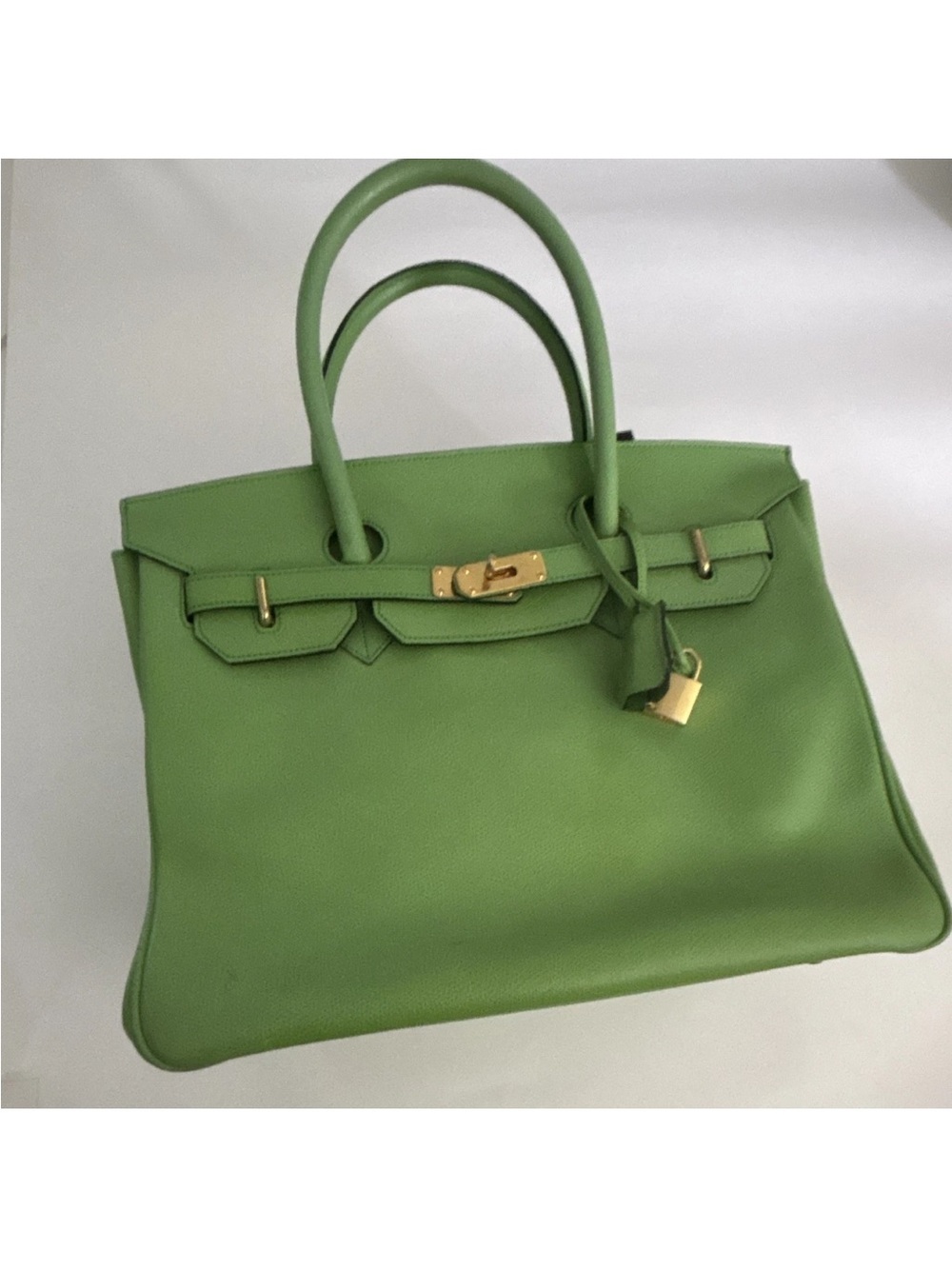 Green Leather Top-Handle Bag with Gold Hardware